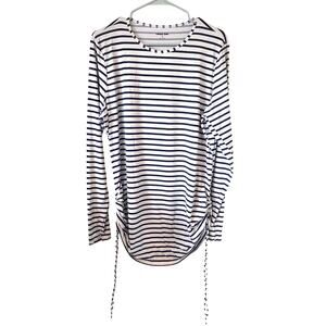 Lands End Womens Striped Rash Guard Swim Top Size XL White Blue Beach Vacation